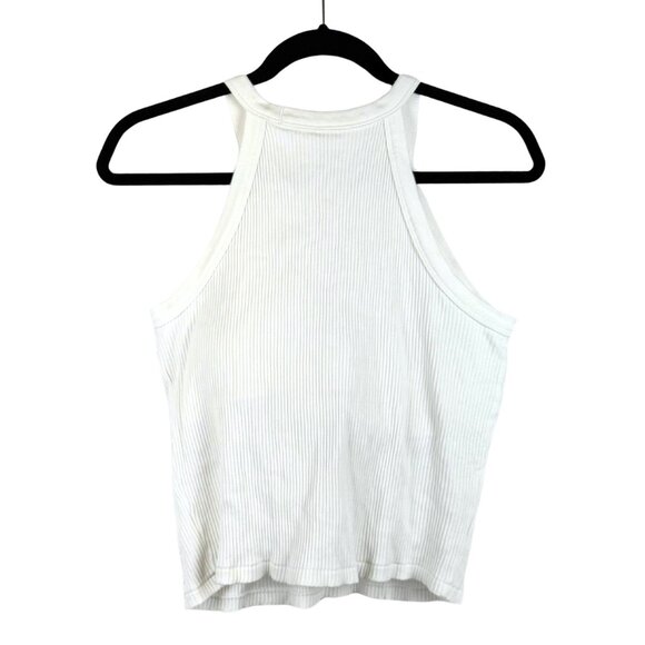 NWOT Uniqlo White Ribbed Halter Neck Padded Built In Shelf Bra Tank Top - XL - Picture 3 of 8